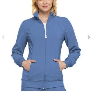 Cherokee Women’s Infinity Zip Front Warm-up Scrub Jacket, ceil blue NWT